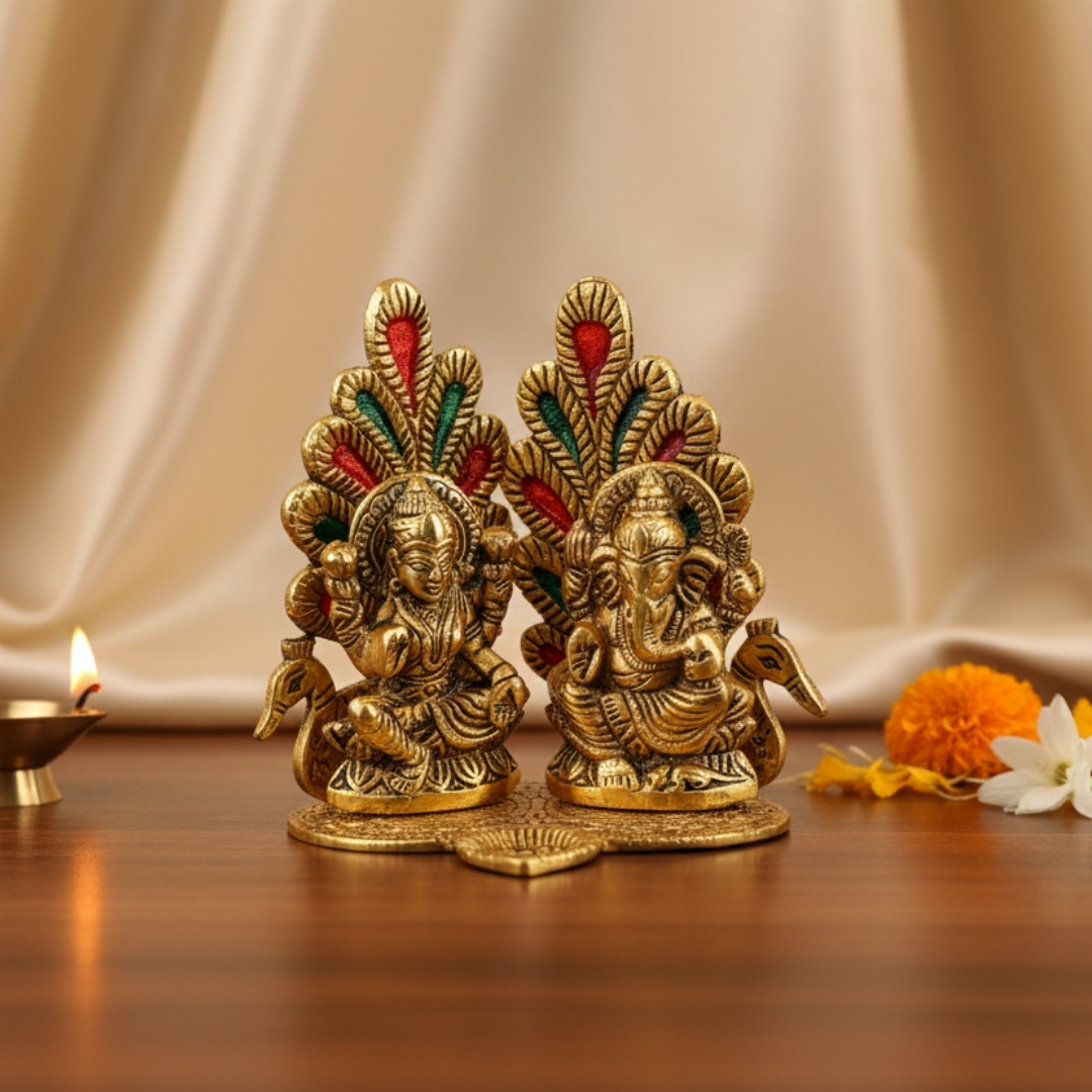 Laxmi Ganesh Idol with Peacock